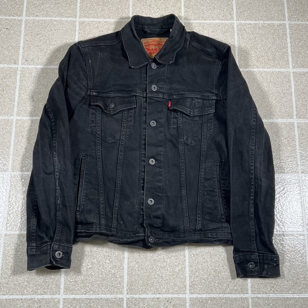Levi's Men's  Black Denim Trucker Jacket Size S Classic Button Front Grunge